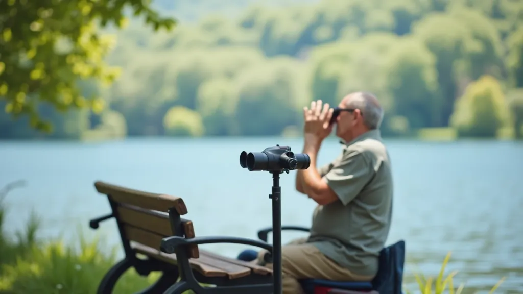 Senyvas vyras sėdi ant lauko suolo prie vandens, žiūri į horizontą